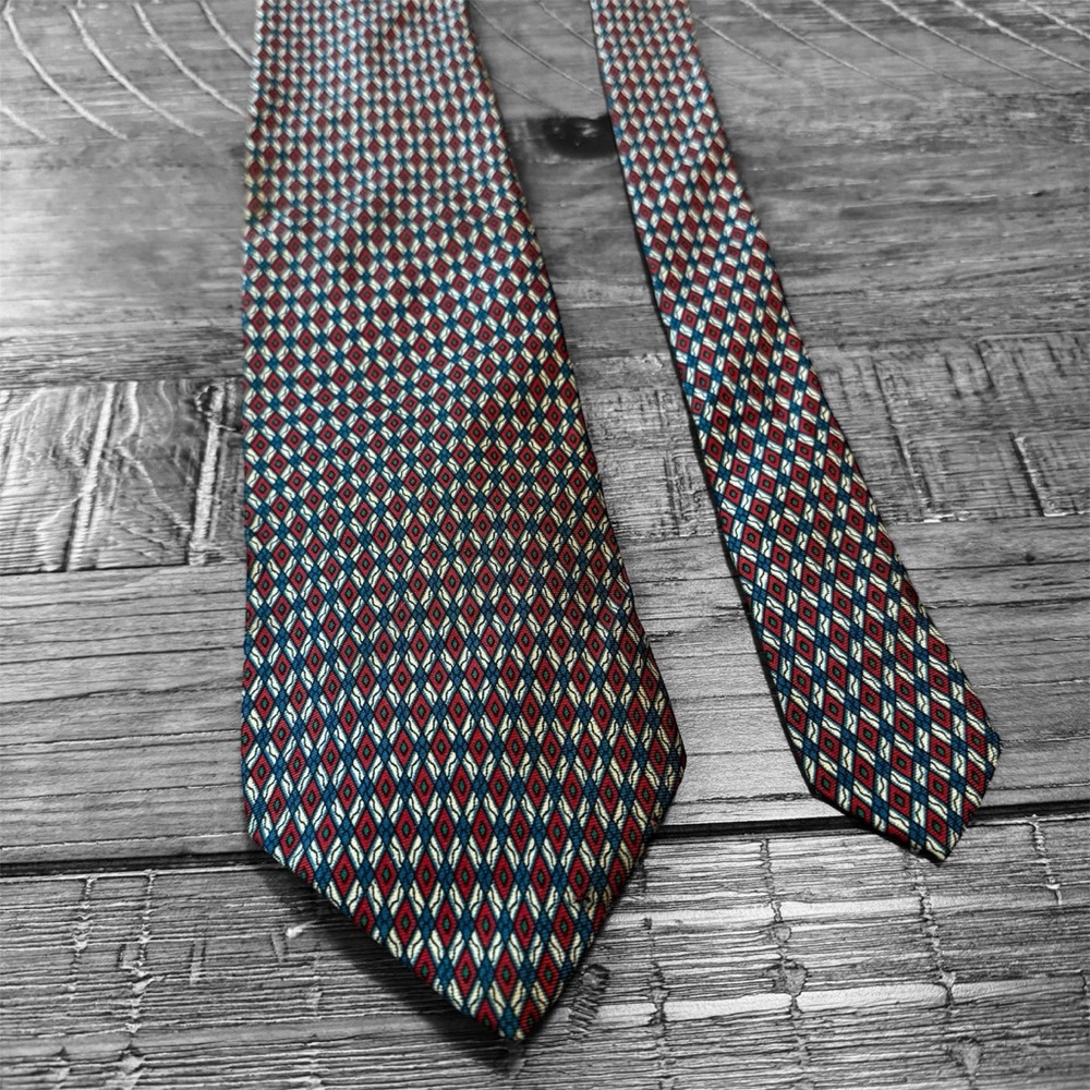 Leonardo Strelli Tie Rack Silk Necktie Red Blue Medallion Italy Classic 58"x3.5”